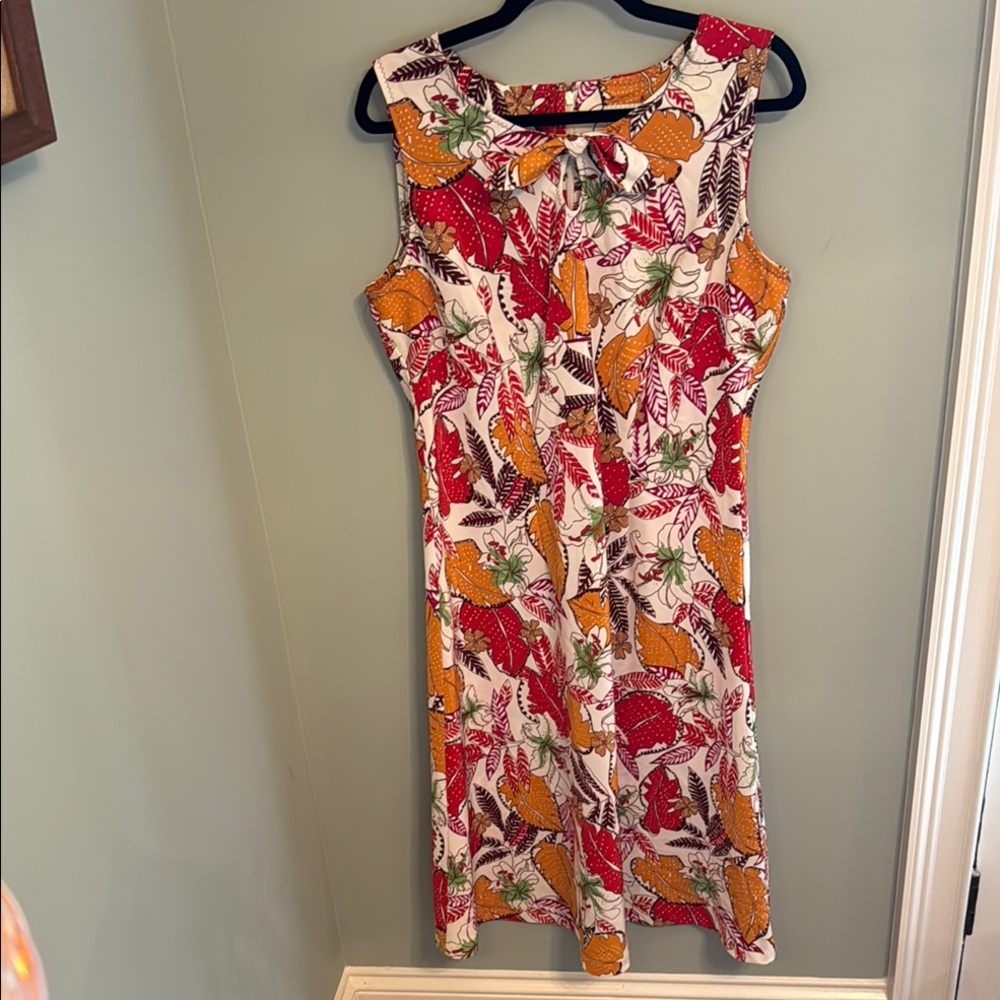 White Stag Tropical Floral Orange Red Sundress Scoop Neck Midi